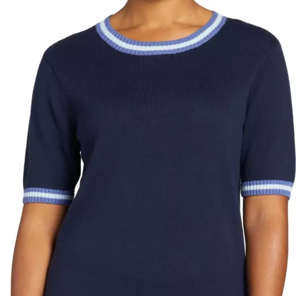 Women's Lady Hagen Clubhouse Short Sleeve Sweater Size XL Blue Knit Crew‎ NEW
